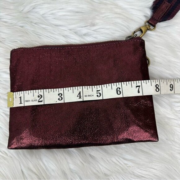 Anthropologie Women’s Maroon Leather Metallic Wristlet Small 5.5" X 7.5" - Picture 11 of 16